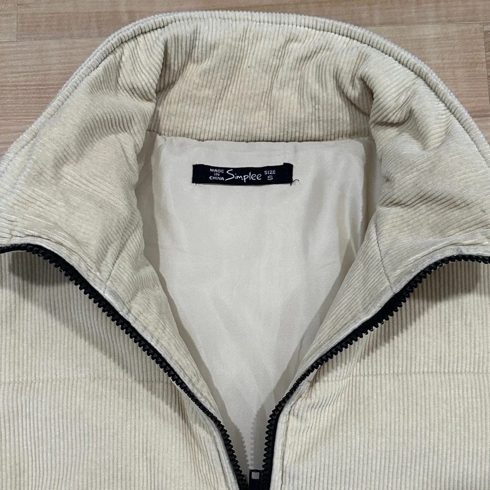 Like New Cream Corduroy Jacket with Black Zipper - Picture 2 of 6